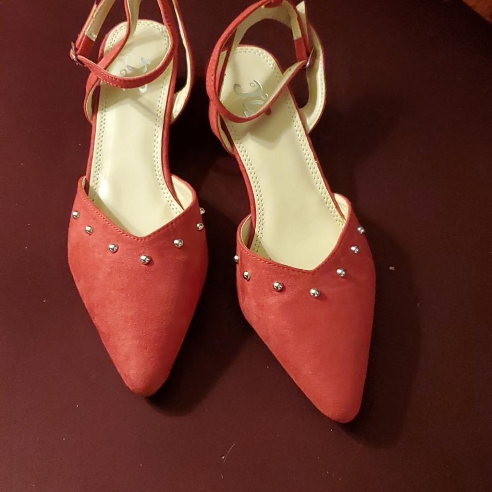 Red Faux Suede Ankle Wrap Wedges